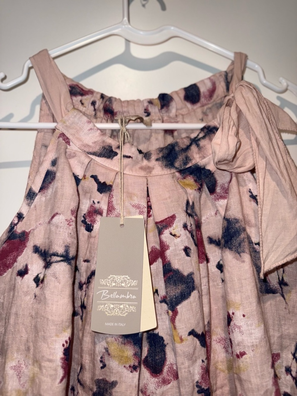 Coastal Pink Floral Italian Linen Shift Dress - Picture 2 of 7
